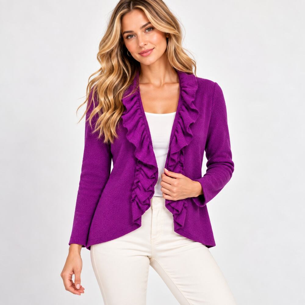 Alfani 100% Merino Wool Sweater Jacket Size SP Purple Cottage Romantic Coquette
